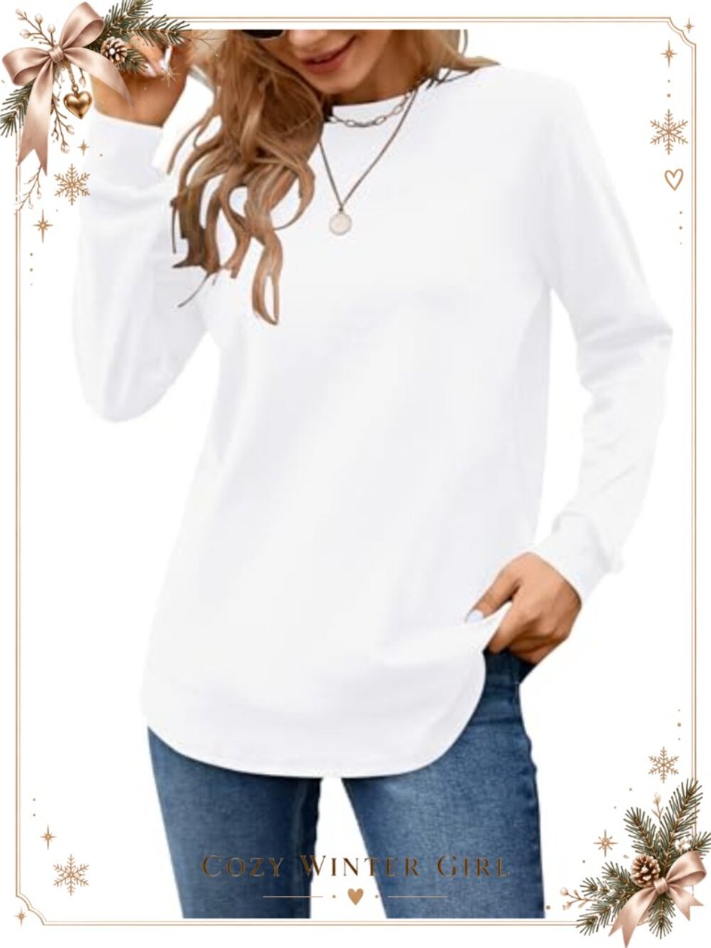 Women's Long Sleeve Crewneck Tunic Sweatshirt Soft Pullover Top